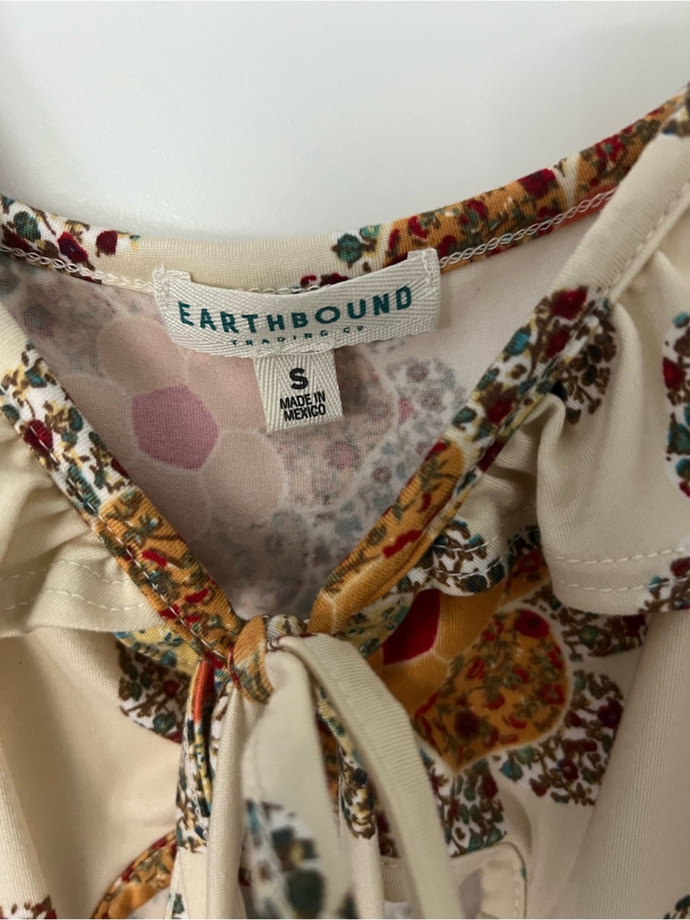 EARTHBOUND Cream Floral Tie-Neck Blouse with Mustard Accents - Picture 3 of 3